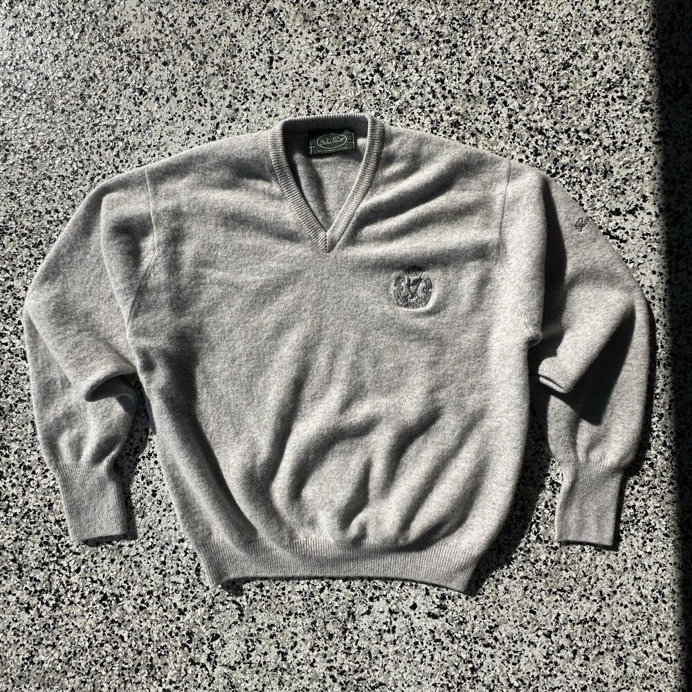Vintage Peter Scott V-Neck Sweater Mens 42 Made in Scotland 100% Lambswool Gray